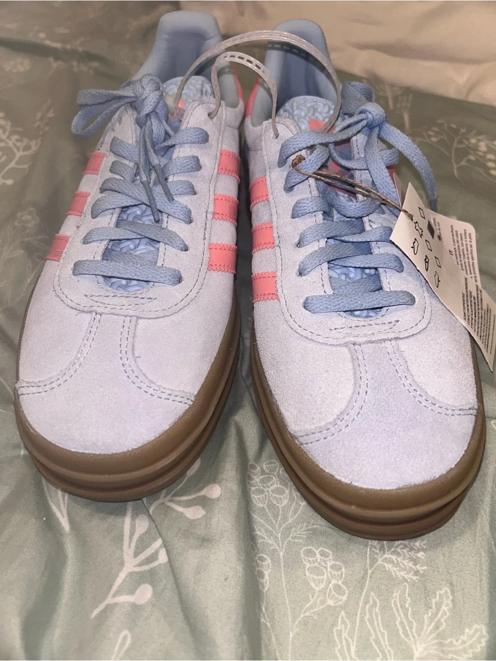 adidas Gazelle Platform Sneakers - Light Blue with Pink Stripes